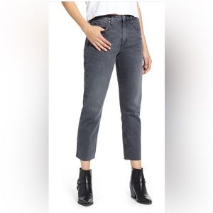 Topshop High Waist Raw Hem Straight Jeans